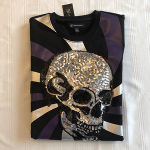 NWT INC Sequin Skull Sweatshirt